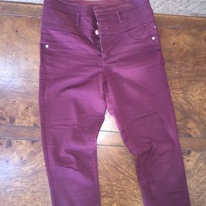 Maroon high waisted skinny jeans